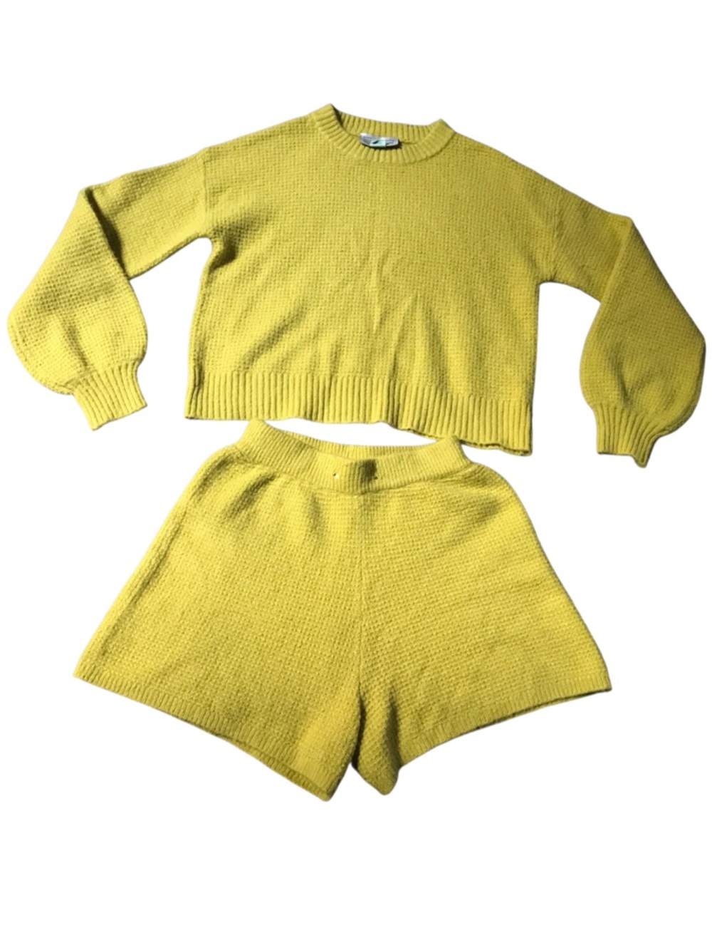 Anthropology Chartreuse Knit Sweater and Shorts Set  Two-Piece Lounge Set XS